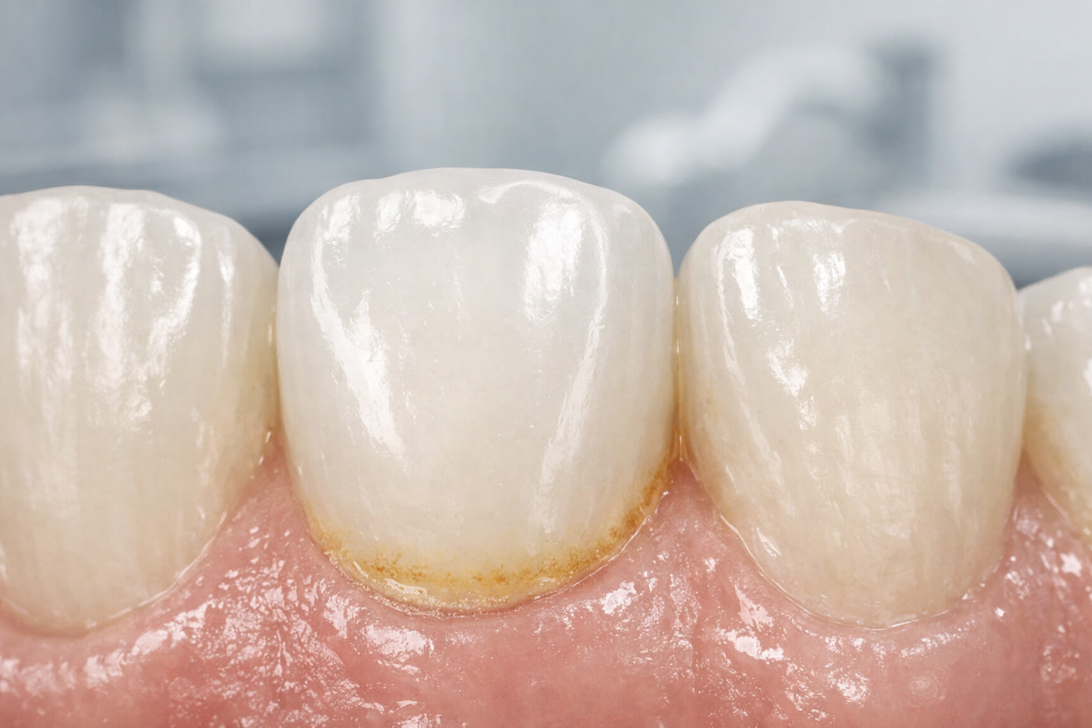 Verfärbte Zahnkronen reinigen