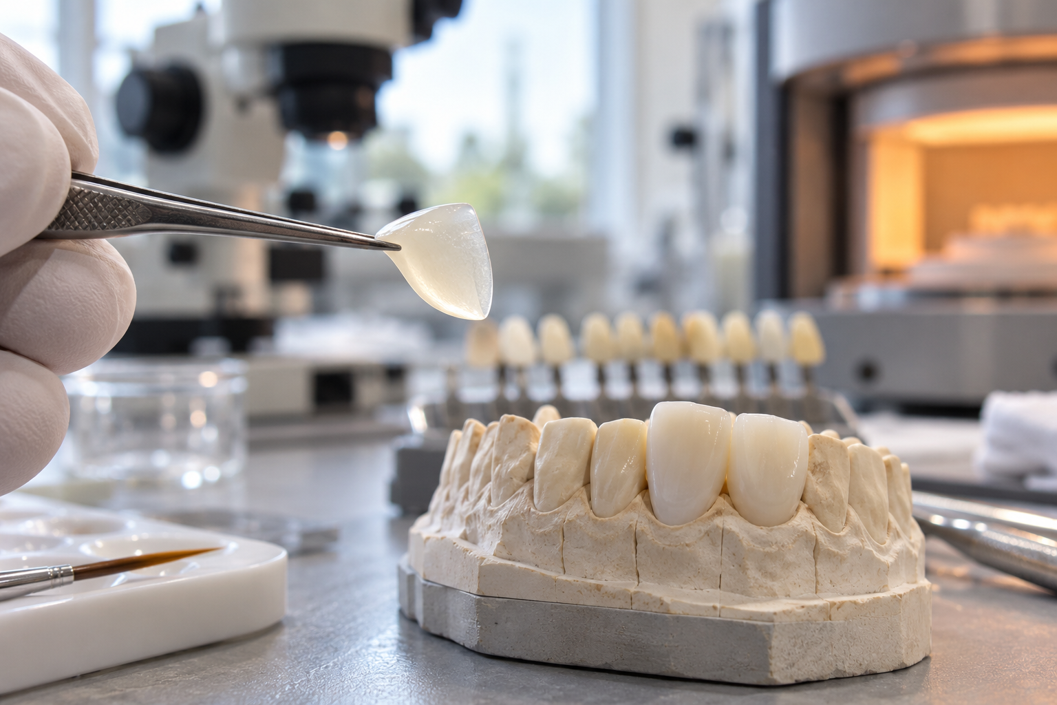 Transluzentes Veneer im Zahntechniklabor